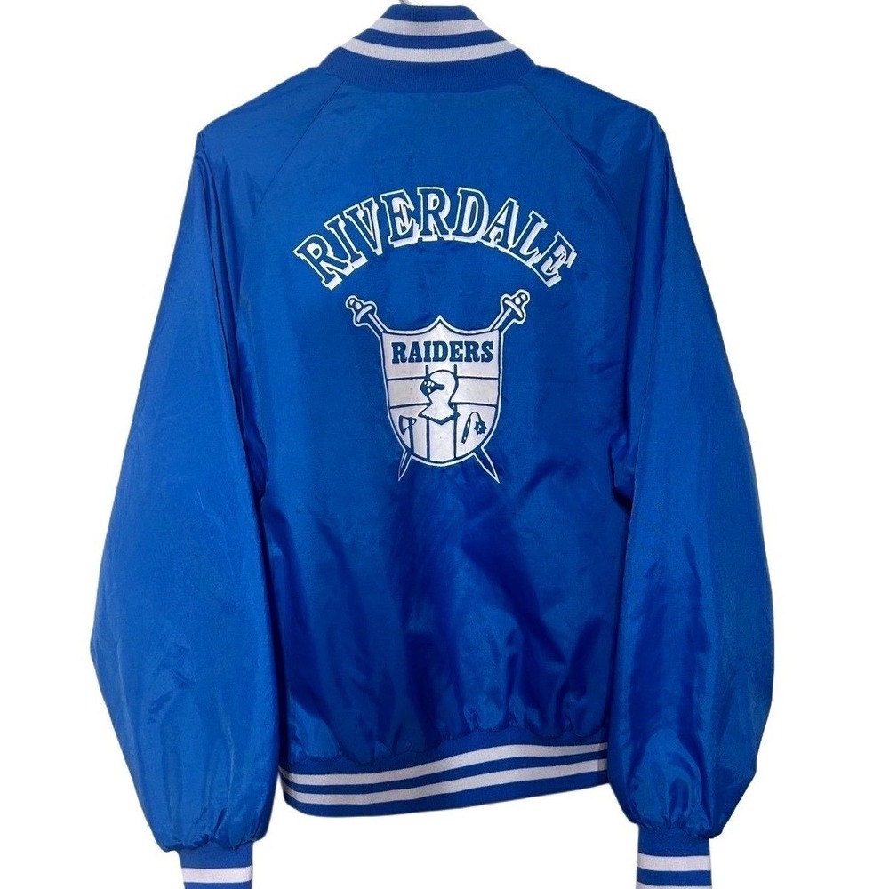 Vintage 90s Varsity Jacket Mens Large Blue Retro Sportswear Riverdale USA Made